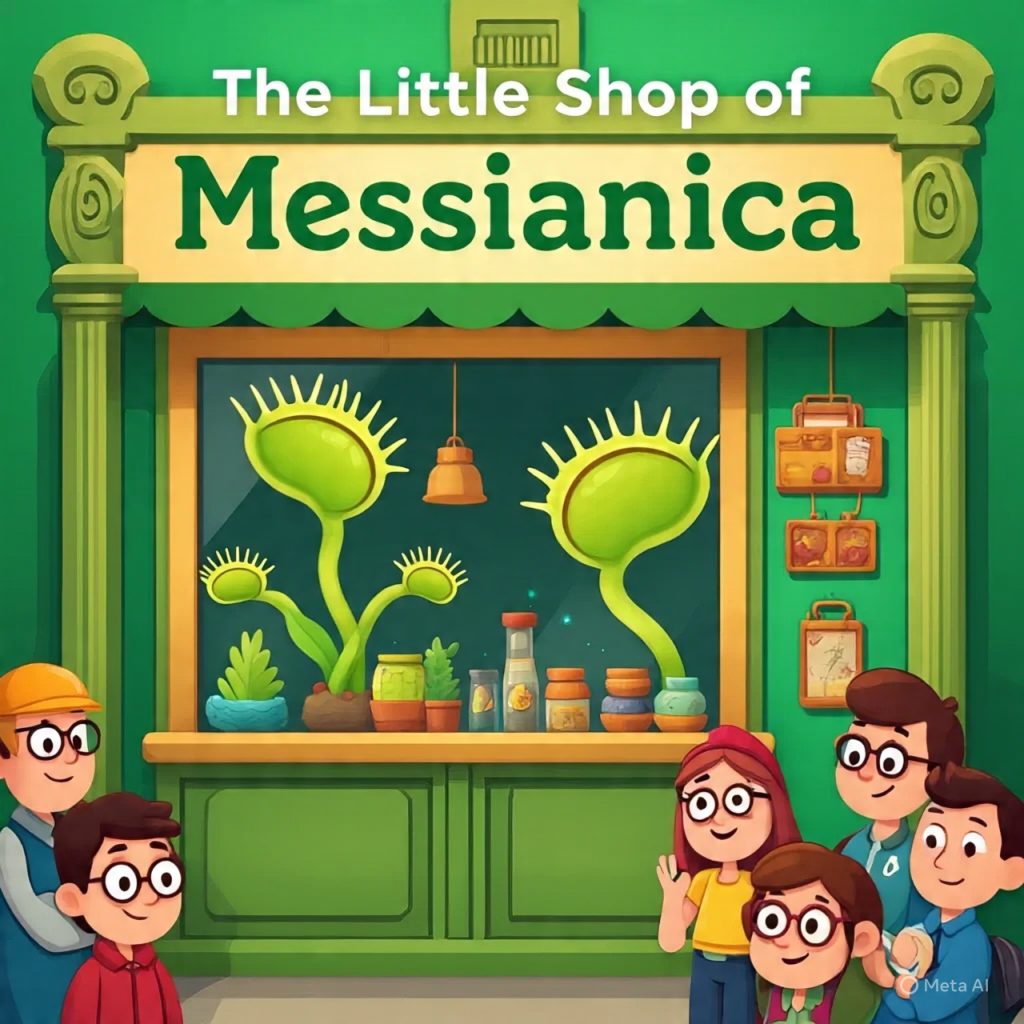Smilling visitors at The Little Shop of Messianica who are full of wonder and want to explore and discover the vicious nature of the Venus Flutrap!